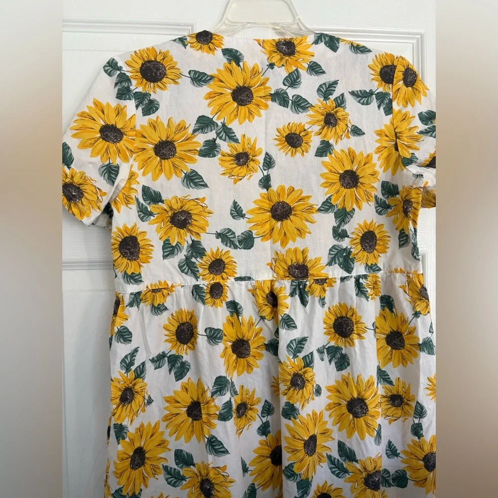 H&M DIVIDED WOMENS EMPIRE WAISTE SUNFLOWER BABYDOLL DRESS HIPPIE BOHO SIZE XS - Picture 5 of 6